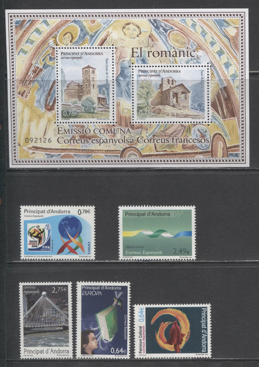 Andorra (Spanish Admin) SC#358-363 2010 Paris Bridge/Churches Issues, 6 VFNH Singles & Souvenir Sheet, Click on Listing to See ALL Pictures, 2017 Scott Cat. $23.35