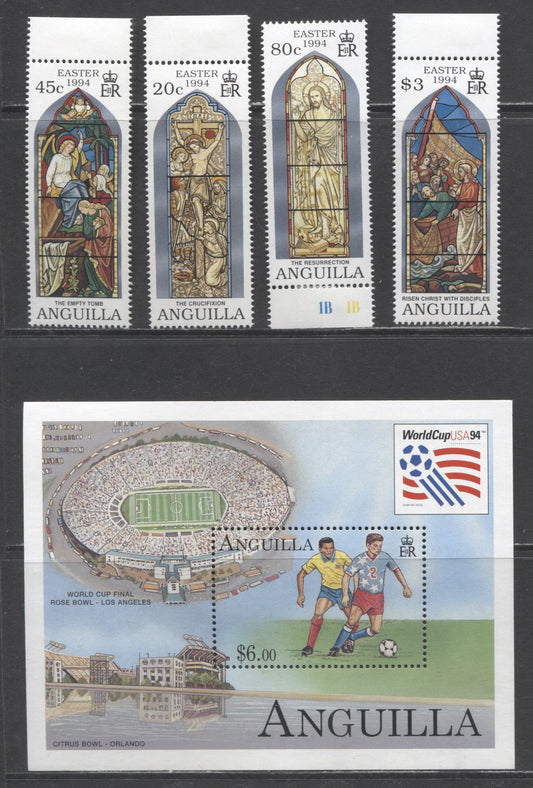 Anguilla SC#909/922 1994 Easter & World Cup Issues, 5 VFNH Singles & Souvenir Sheet, Click on Listing to See ALL Pictures, 2017 Scott Cat. $23.6