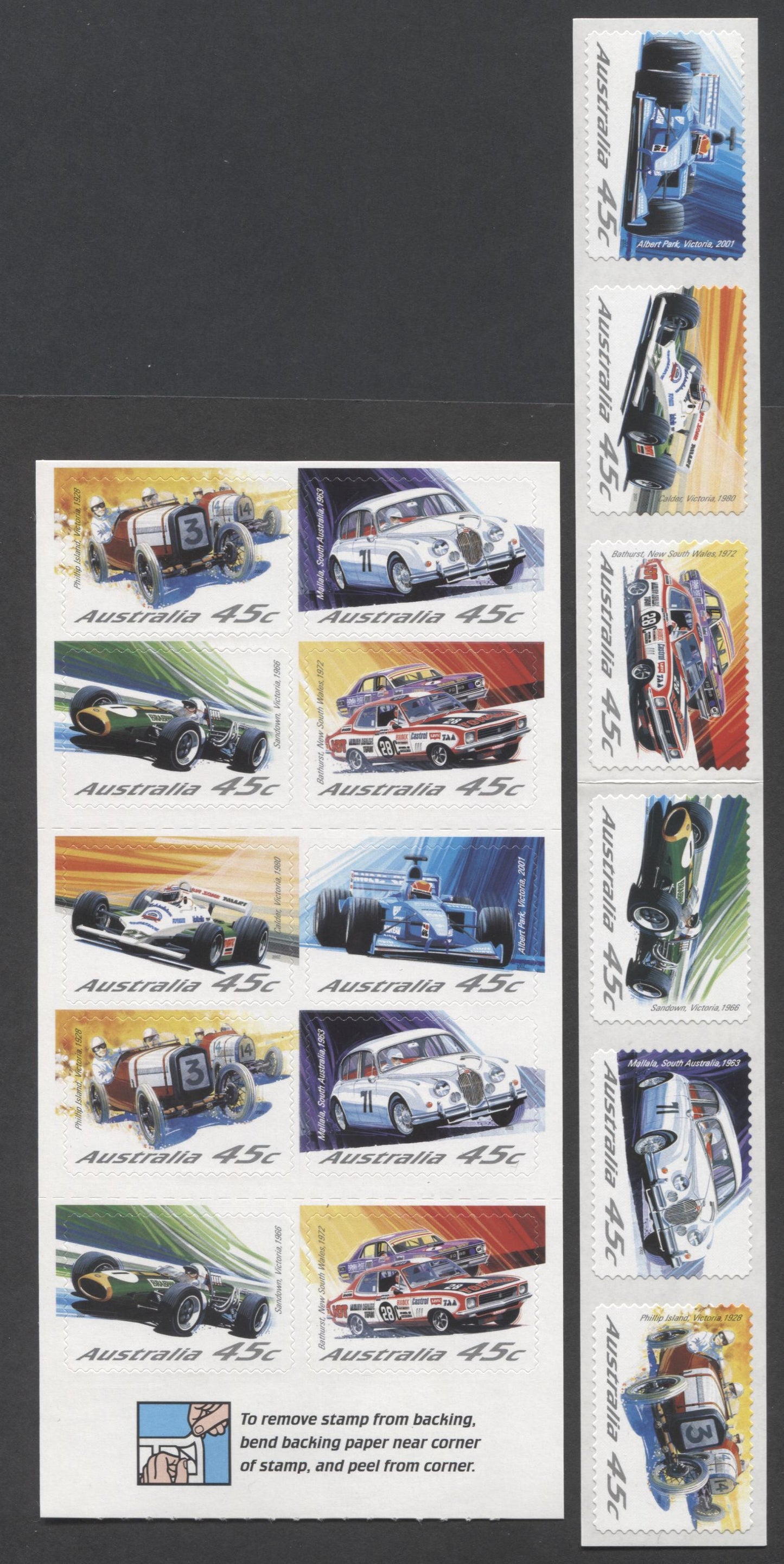 Australia SC#2046a-2046b 2002 Race Cars Issue, 2 VFNH Booklet Of 10 & Strip of 6, Click on Listing to See ALL Pictures, 2017 Scott Cat. $15