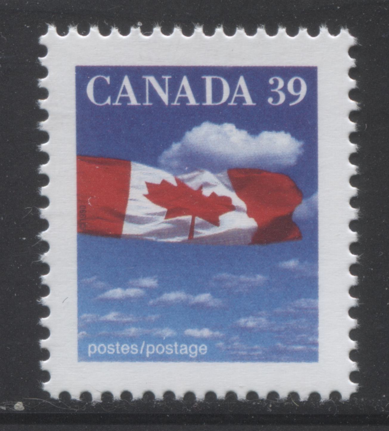 Canada #1166ii 39c  Multicoloured Canadian Flag, 1987-1991 Mammal & Architecture Issue, A VFNH Single Perf. 13.6 x 13.1 Ashton Potter Printing on DF Peterborough Paper