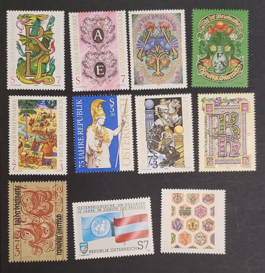 Lot 27 Austria SC#1517/B362 1990-1996 30th Anniv Of Austria Forces In UN - Stamp Day Semi Postals, 11 VFNH Singles, Click on Listing to See ALL Pictures, 2017 Scott Cat. $18.8