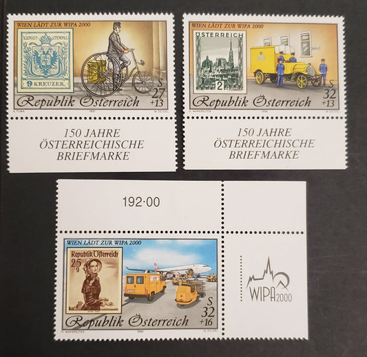 Lot 39 Austria SC#B368-B370 1997-2000 Vienna Postage Stamp Exhibition, 3 VFNH Singles, Click on Listing to See ALL Pictures, 2017 Scott Cat. $24