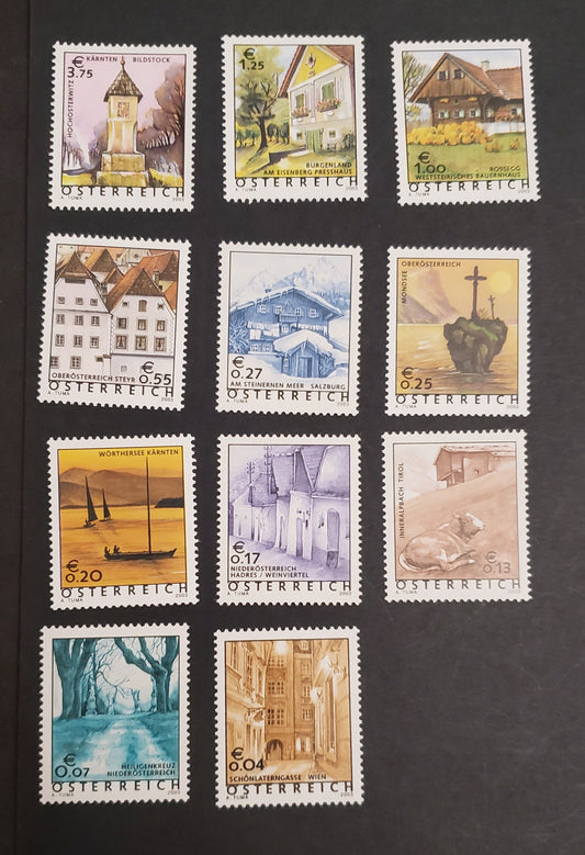 Lot 43 Austria SC#1862/1880 2002-2003 Austrian Scenes Definitives, 11 VFNH Singles, Click on Listing to See ALL Pictures, 2017 Scott Cat. $20.45