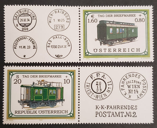 Lot 59 Austria SC#B371-B372 2001-2002 Stamp Day Semi Postals, 2 VFNH Singles+Labels, Click on Listing to See ALL Pictures, 2017 Scott Cat. $15.75