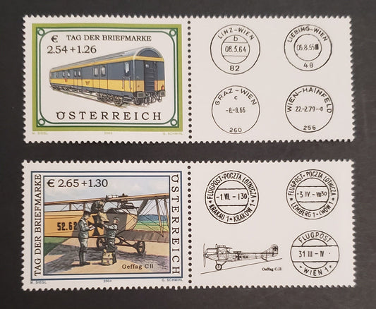 Lot 60 Austria SC#B373-B374 2003-2004 Stamp Day Semi Postals, 2 VFNH Singles+Labels, Click on Listing to See ALL Pictures, 2017 Scott Cat. $23.5