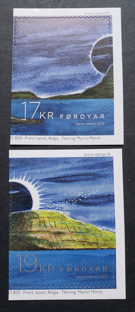 Faroe Islands SC#641-642 2015 Total Solar Eclipse, 2 VFNH Self Adhesive Booklet Stamps, Click on Listing to See ALL Pictures, 2017 Scott Cat. $10.75