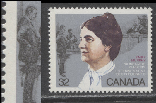 Canada #1048var 32c Multicoloured Emily Murphy, 1985 Canadian Feminists Issue, A VFNH Single Leftward Shift of Grey, DF2/DF1 Harrison Paper