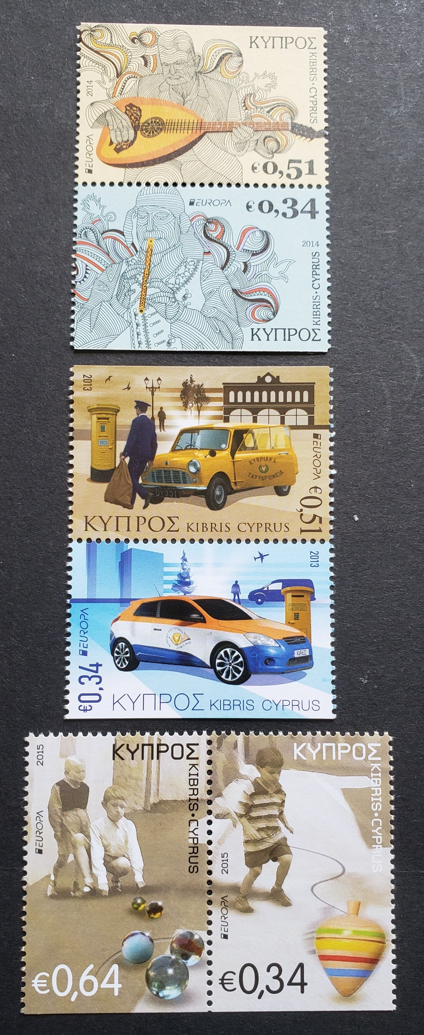 Cyprus SC#1190/1238 2013-2015 Europa Issues, 3 VFNH Pairs, 2017 Scott Cat. $6.9