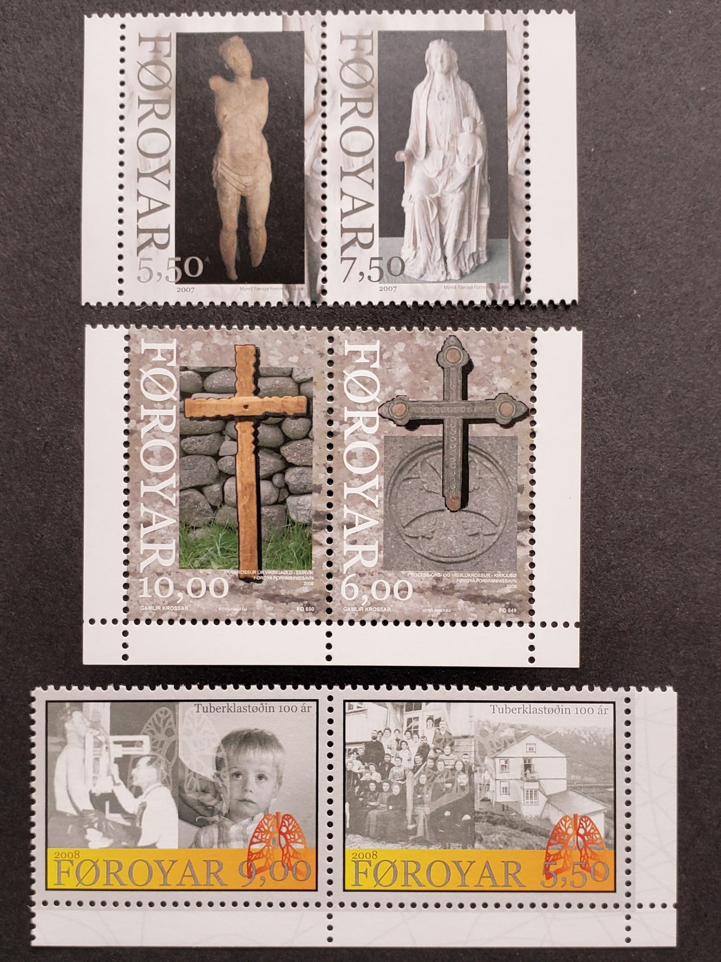 Faroe Islands SC#492/507 2007-2008 Statues Of Kirkjubour Cathedral - Christmas, 3 VFNH Pairs, Click on Listing to See ALL Pictures, 2017 Scott Cat. $16.85