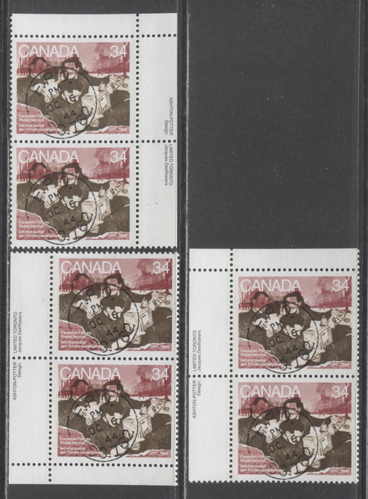 Canada #1094-1094i 34c Multicoloured Canadian Soldiers Handling Mail, Various Birds, 1986 CFPO Issue, 3 VFNH Inscription Pairs F5/MF7, F5/MF6 and LF4/LF4-fl Rolland Papers