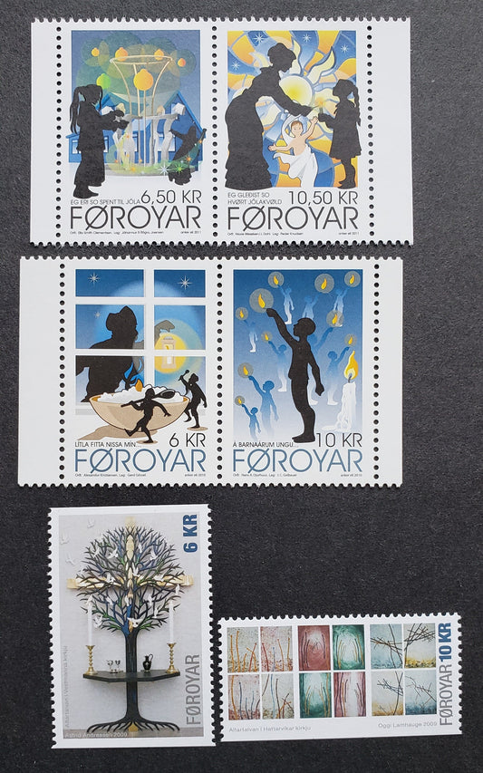 Faroe Islands SC#522/571 2009-2011 Christmas - Christmas, 4 VFNH Singles & Pairs, Click on Listing to See ALL Pictures, 2017 Scott Cat. $18.8