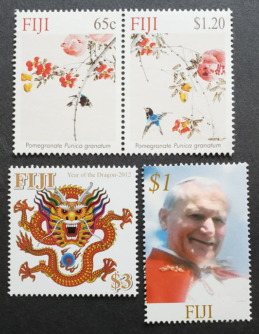 Fiji SC#1059/1277 2005-2012 Pope John Paul II - Year Of The Dragon, 3 VFNH Singles & Pairs, Click on Listing to See ALL Pictures, 2017 Scott Cat. $8.1