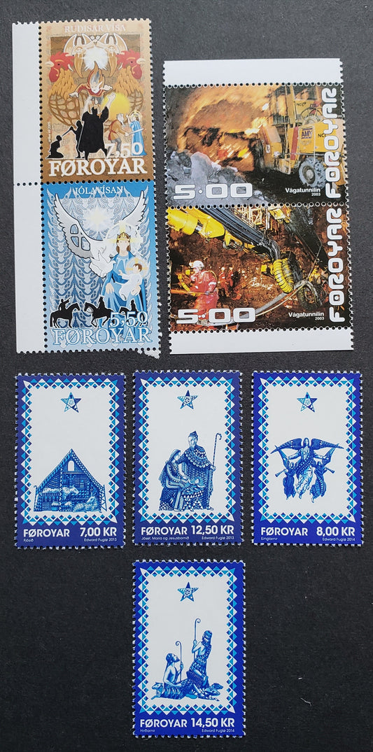 Faroe Islands SC#427/633 2003-2014 Vager - Streymoy Tunnel - Christmas, 6 VFNH Singles & Pairs, Click on Listing to See ALL Pictures, 2017 Scott Cat. $22