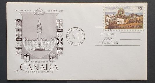 Canada #601 $2 Multicoloured Quebec City, 1972-1979 Landscape Definitive Issue, A VF Rosecraft Type C FDC Franked With A Single On LF Paper