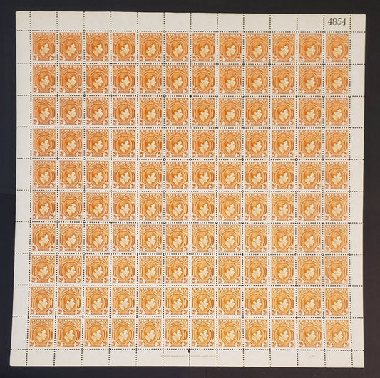 Nigeria #57 2.5d Orange King George VI, 1938-1951 King George VI Pictorial Issue, A VFNH Full Plate 1a Sheet Of 120 April 1941 Printing