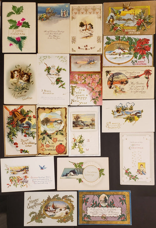 US & Canada, 18 Early 1900's Christmas Postcards, Generally Fine, None Stamped, Half Have Writing and Half Do Not