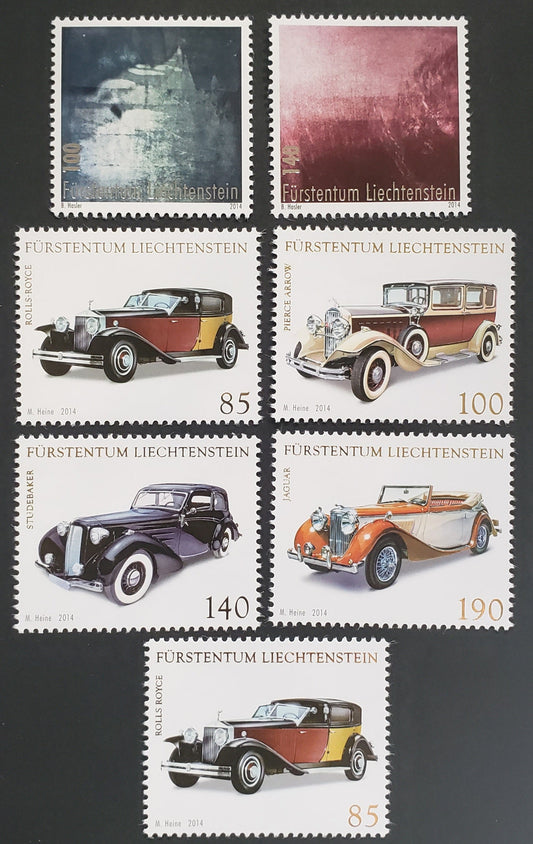 Lot 10 Liechtenstein SC#1616/1620a 2014 Etchings / Sedans Issues, 7 VFNH Singles, Click on Listing to See ALL Pictures, 2017 Scott Cat. $18.5