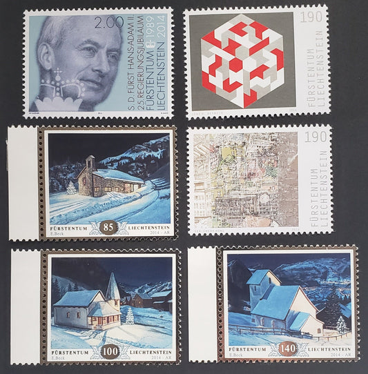 Lot 12 Liechtenstein SC#1624/1633 2014 Reign Of Prince Hans Adams II / Christmas Issues, 6 VFNH Singles, Click on Listing to See ALL Pictures, 2017 Scott Cat. $19