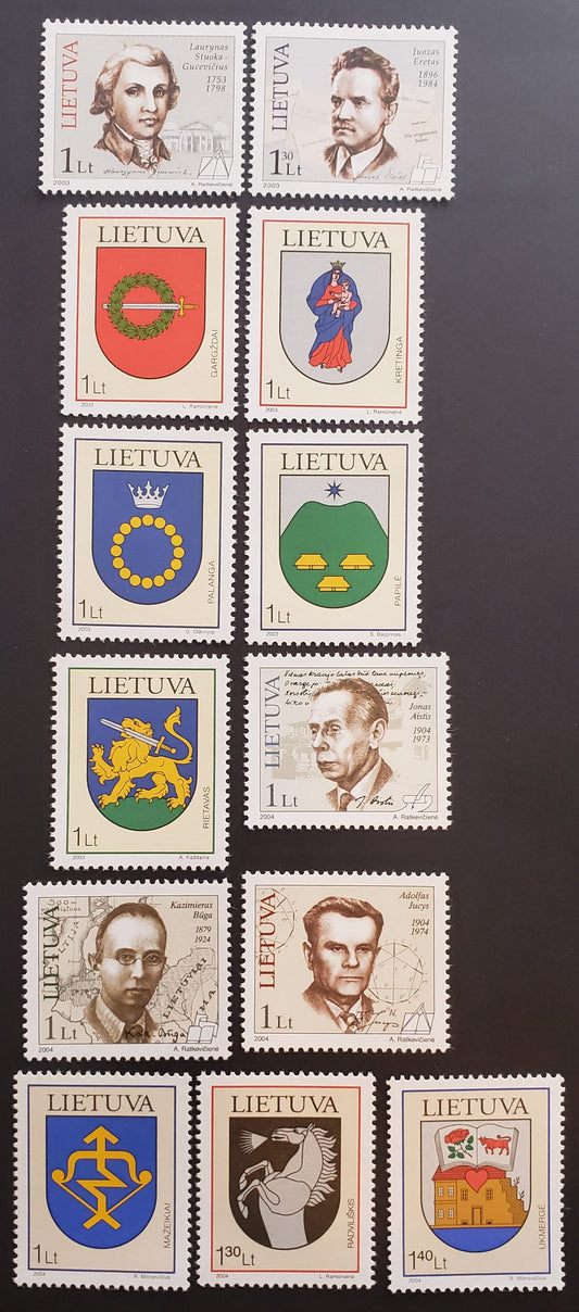 Lot 17 Lithuania SC#734/764 2003-2004 Famous People / Coat Of Arms Issues, 13 VFNH Singles, Click on Listing to See ALL Pictures, 2017 Scott Cat. $10.8