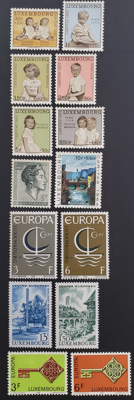 Lot 19 Luxembourg SC#B228/467 1962-1968 Portraits Of Twins Prince Jean And Princess Maragaretha / Europa Issues, 14 VFNH Singles, Click on Listing to See ALL Pictures, 2017 Scott Cat. $12.1