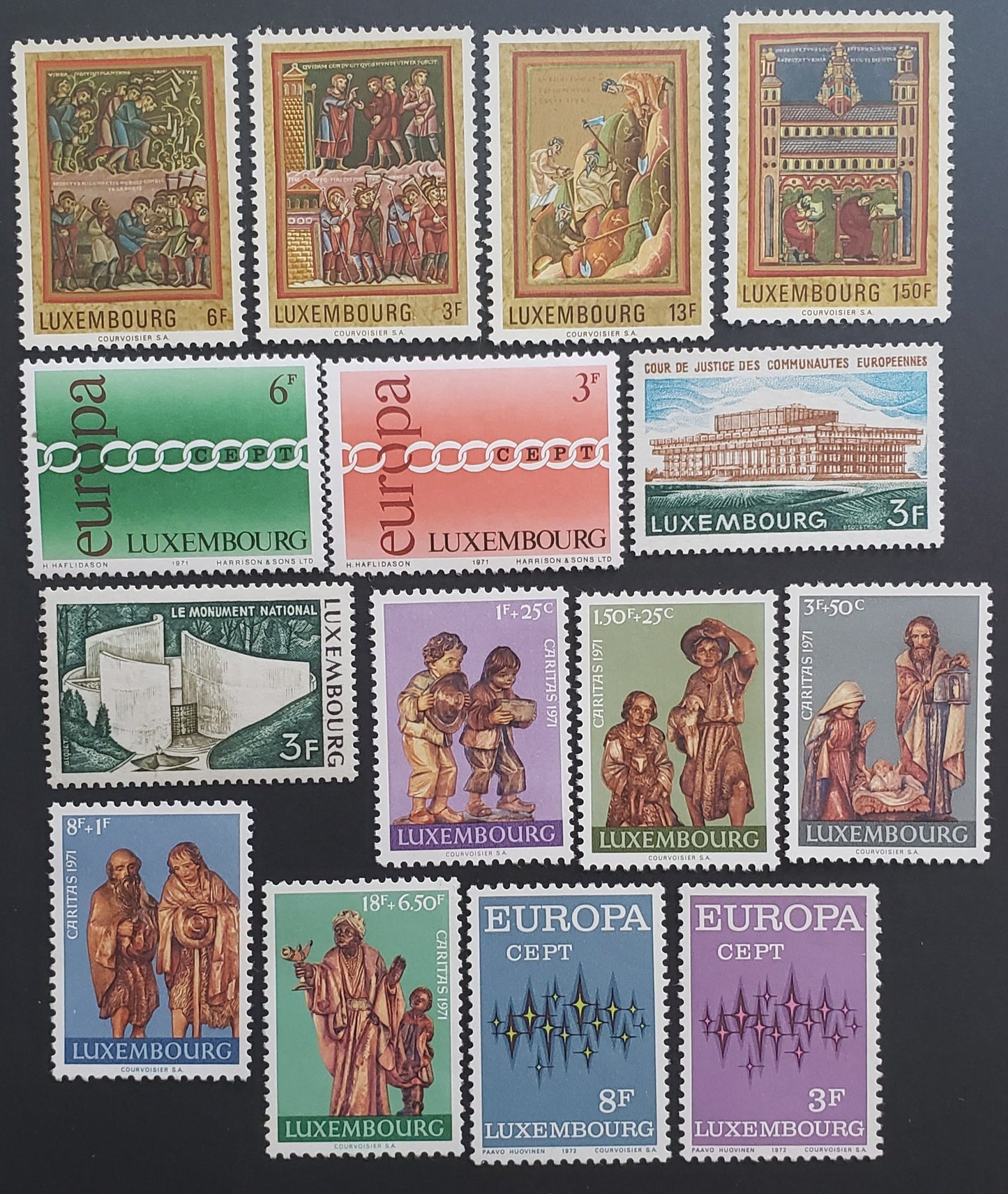 Lot 21 Luxembourg SC#495/518 1971-1972 Minatures Painted At Echternach / Monuments Issues, 15 VFNH Singles, Click on Listing to See ALL Pictures, 2017 Scott Cat. $8.55