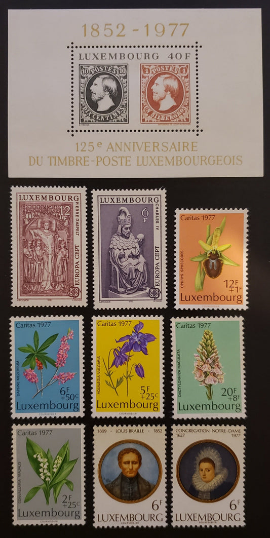 Lot 25 Luxembourg SC#601/610 1977-1978 Notre Dame Congregation / Europa Issues, 9 VFNH Singles And 1 Souvenir Sheet, Click on Listing to See ALL Pictures, 2017 Scott Cat. $13.8