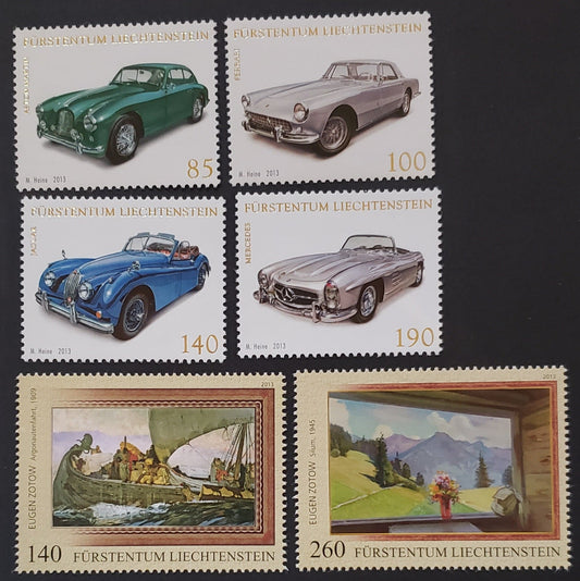 Lot 2 Liechtenstein SC#1588/1592 2013 Automobiles / Paintings Issues, 6 VFNH Singles, Click on Listing to See ALL Pictures, 2017 Scott Cat. $19.75