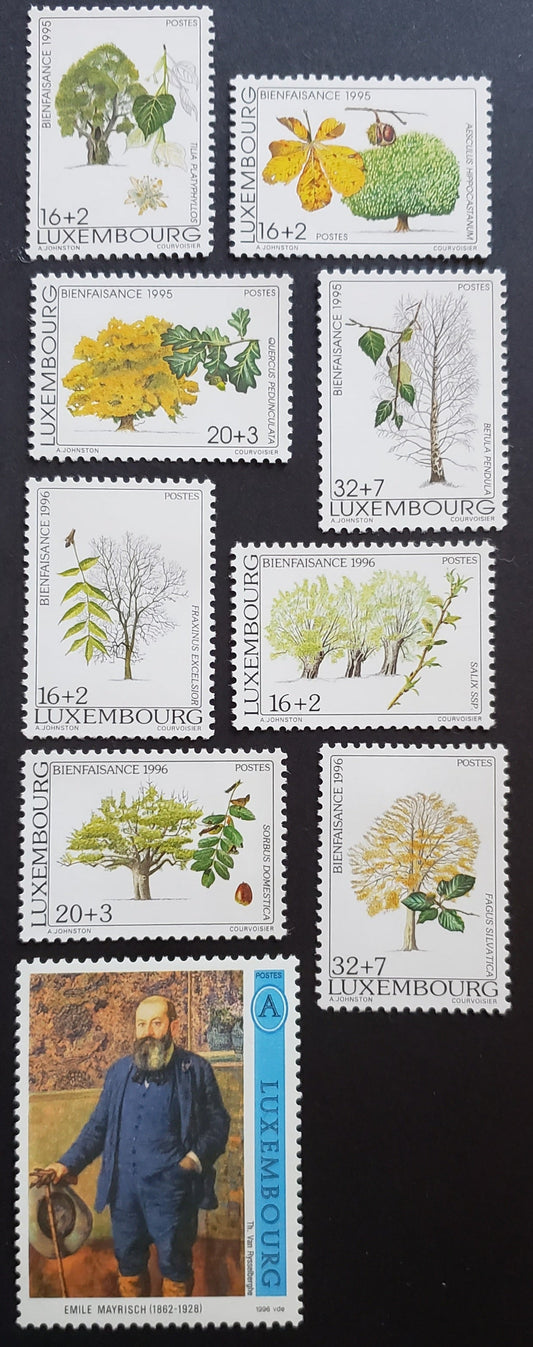 Lot 31 Luxembourg SC#B396/B403 1995-1996 Trees / Trees Issues, 9 VFNH Singles, Click on Listing to See ALL Pictures, 2017 Scott Cat. $14.75