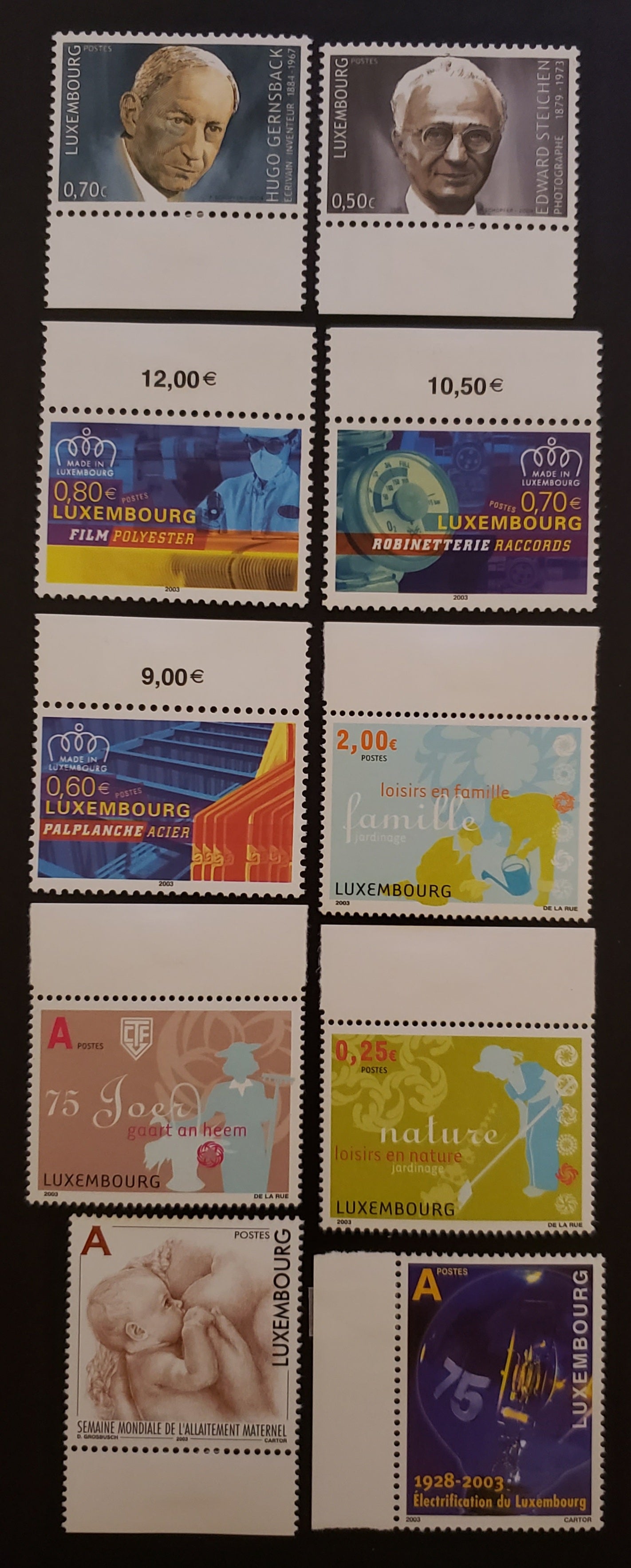 Lot 40 Luxembourg SC#1116/1135 2003-2004 Electricification Of Luxembourg / Emigrants To The United States Issues, 10 VFNH Singles, Click on Listing to See ALL Pictures, 2017 Scott Cat. $17.75