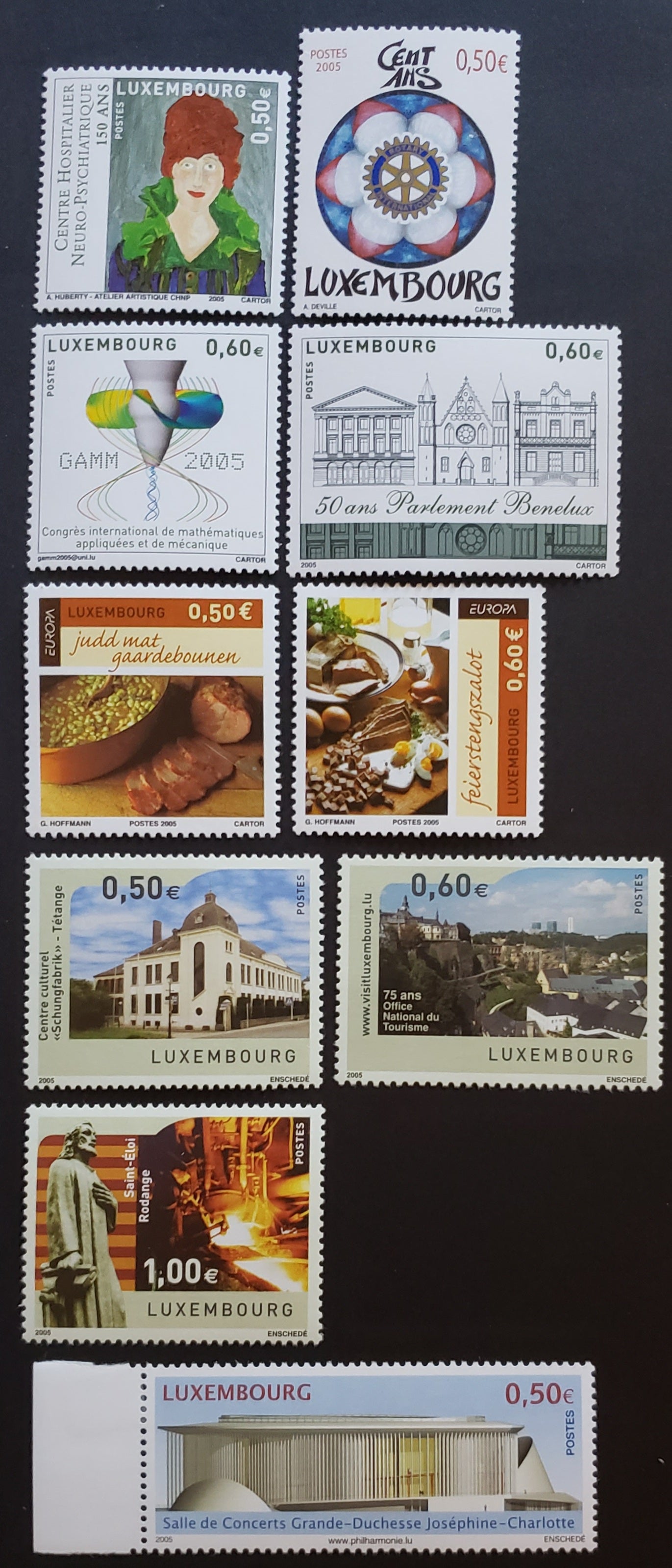 Lot 44 Luxembourg SC#1154/1162-1163 2005 Rotary International / Europa Issues, 10 VFNH Singles, Click on Listing to See ALL Pictures, 2017 Scott Cat. $15.5