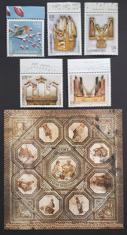 Lot 53 Luxembourg SC#B455/1224 2007 Christmas / Roman Mosiac Issues, 5 VFNH Singles And 1 Souvenir Sheet, Click on Listing to See ALL Pictures, 2017 Scott Cat. $20.35