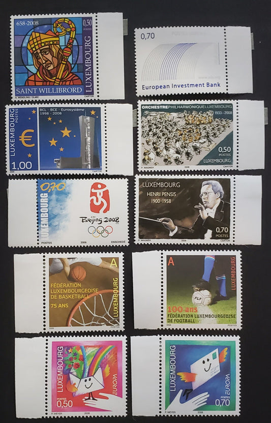 Lot 55 Luxembourg SC#1226/1235 2008 St. Willibrord / Europa Issues, 10 VFNH Singles, Click on Listing to See ALL Pictures, 2017 Scott Cat. $20.4