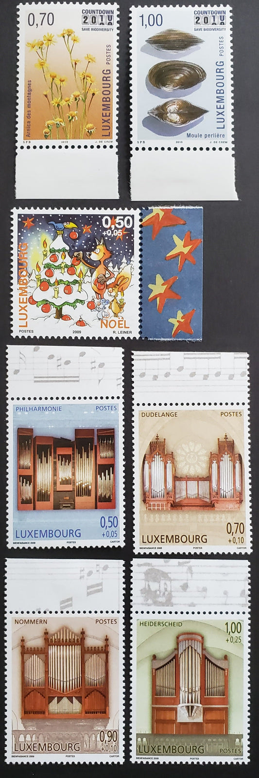 Lot 62 Luxembourg SC#1287/B469 2010 Countdown / Modern Pipe Organs Issues, 7 VFNH Singles, Click on Listing to See ALL Pictures, 2017 Scott Cat. $17.5