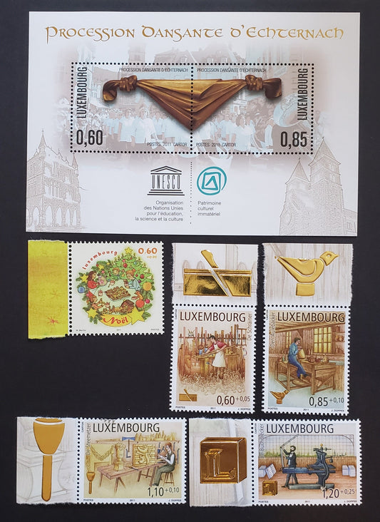 Lot 70 Luxembourg SC#1325/B479 2011 Echternacht Hopping Procession / Occupations Of The Past Issues, 5 VFNH Singles And 1 Souvenir Sheet, Click on Listing to See ALL Pictures, 2017 Scott Cat. $17.25