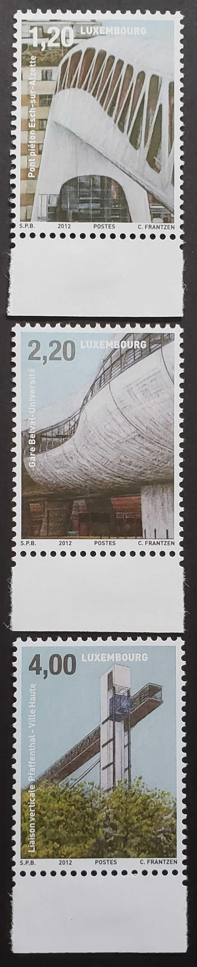 Lot 73 Luxembourg SC#1341/1343 2012 Architecture Issue, 3 VFNH Singles, Click on Listing to See ALL Pictures, 2017 Scott Cat. $19