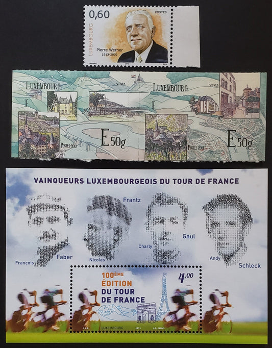 Lot 77 Luxembourg SC#1358/1366 2013 Tour De France / Werner Issues, A VFNH Souvenir Sheet, Pair And 1 Single, Click on Listing to See ALL Pictures, 2017 Scott Cat. $16.75