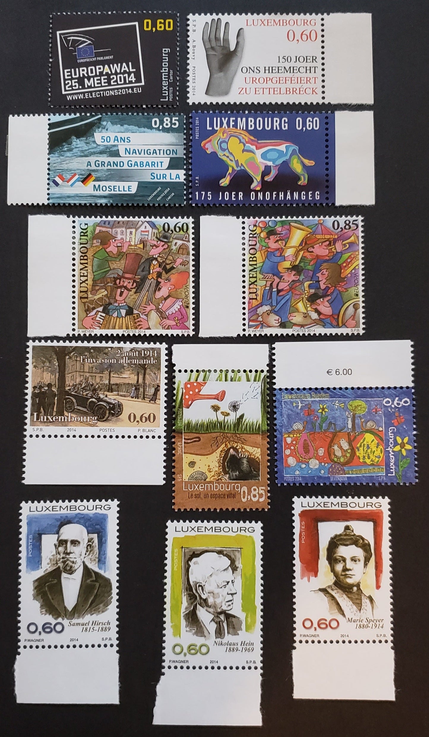 Lot 81 Luxembourg SC#1377/1389 2014 European Elections / Famous People Issues, 12 VFNH Singles, Click on Listing to See ALL Pictures, 2017 Scott Cat. $21.65