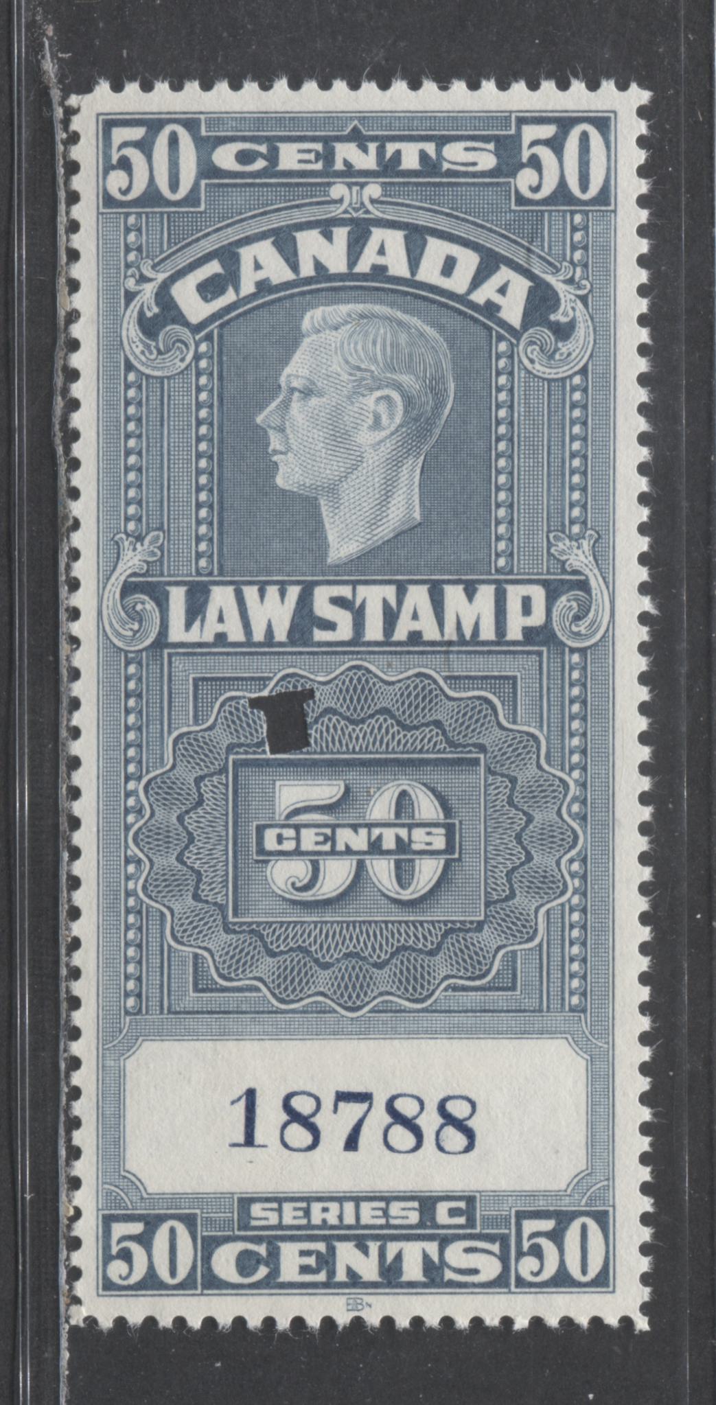 Lot 100 Canada #FSC25 50c Slate Blue King George VI, 1938-1967 Federal Law Stamp Issue, A VF Used Single