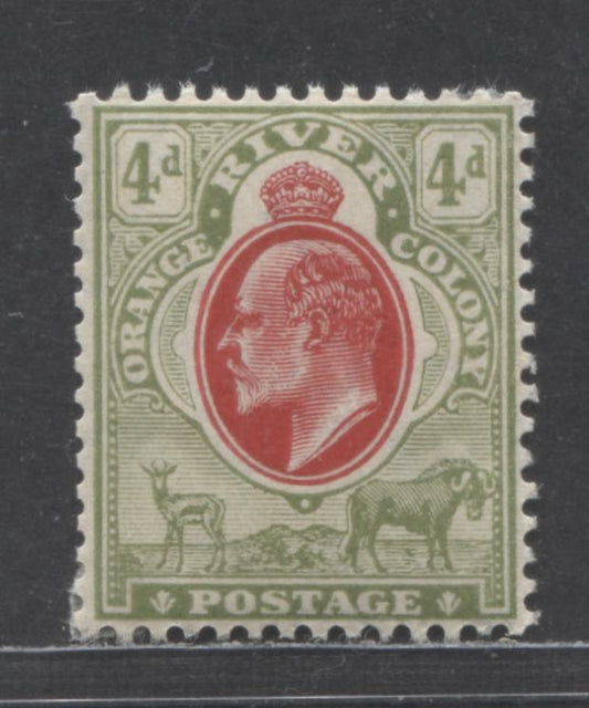 Orange River Colony #74 4d Olive Green & Scarlet King Edward VII, 1907-1908 King Edward VII Keyplate Definitives, A VFOG Single Wmk Multiple Crown CA