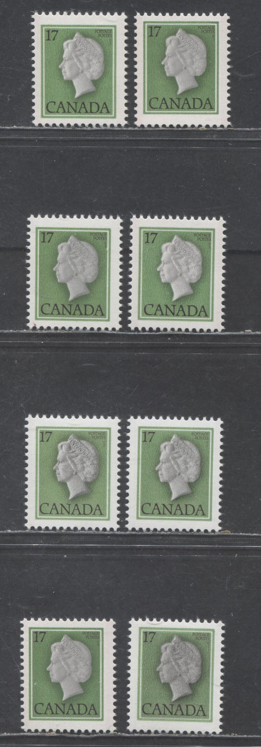 Lot 495 Canada #789, ii-iii 17c Multicoloured Queen Elizabeth II, 1977-1982  Floral & Environment Issue, 8 Fine & VFNH Singles On Various DF/DF, DF/LF and LF/LF Papers, 3.5 & 4.5 mm Tagging Widths