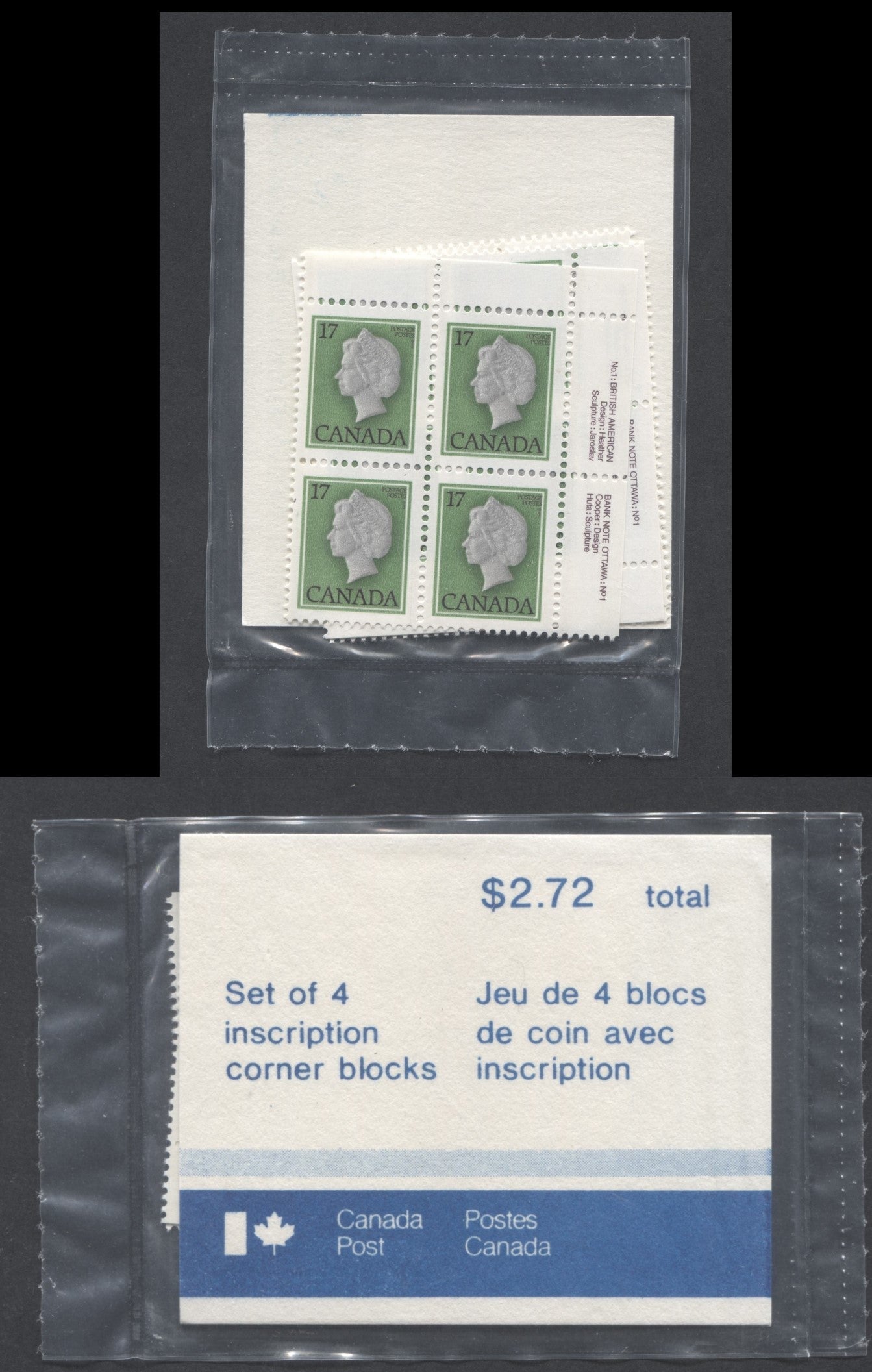 Lot 526 Canada #790iii 17c Multicoloured Queen Elizabeth II, 1977-1982  Floral & Environment Issue, A VFNH Canada Post Sealed Pack Of Plate Blocks On LF3/LF4-fl Paper With Fluorescent Type 4B Insert