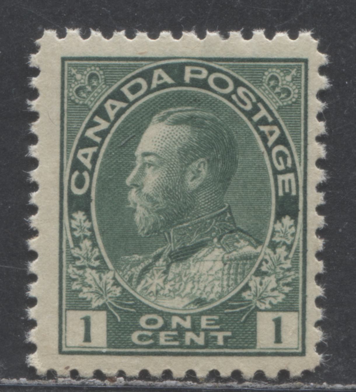 Canada #104 1c Deep Green  King George V , 1911-1928  Admiral Issue, A Fine NH Single On Toned Paper, Retouched Frameline in UR Spandrel