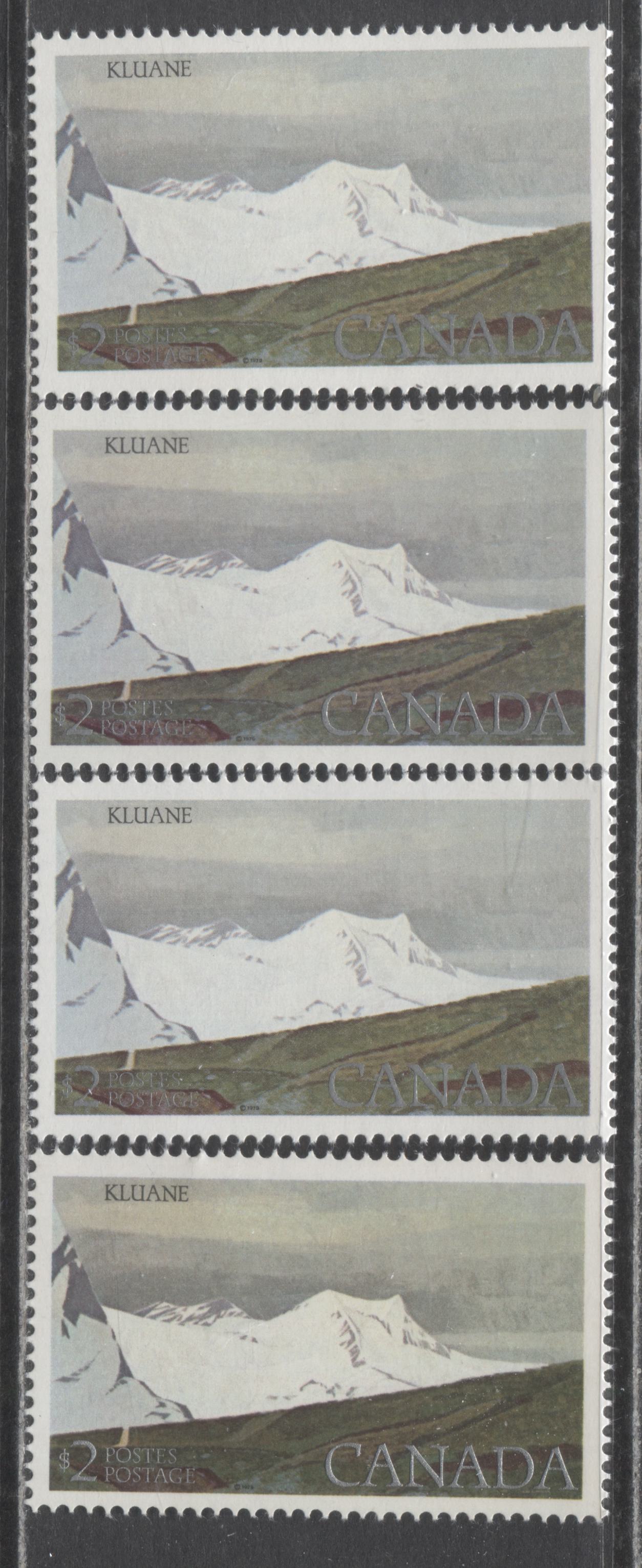 Canada #727i $2 Multicoloured Kluane National Park, 1977-1982 Floral & Environment Issue, 4 VFNH Singles All On DF1/DF1 Paper, Giving a Very Light Violet Glow Under UV On The Face, 4 Different Cloud, Mountain & Ground Shades