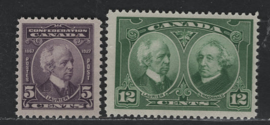 Canada  #144, 147 5c, 12c Milky Violet & Green John A Macdonald & Laurier, 1927 60th Anniversary of Confederation & Historical Issues, 2 Fine NH Singles