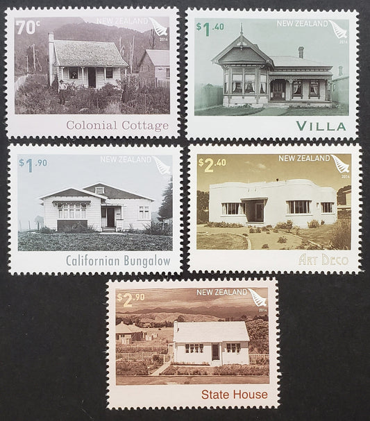 Lot 4 New Zealand SC#2506/2510 2014 Houses Issue, 5 VFNH Singles, Click on Listing to See ALL Pictures, 2017 Scott Cat. $15.9