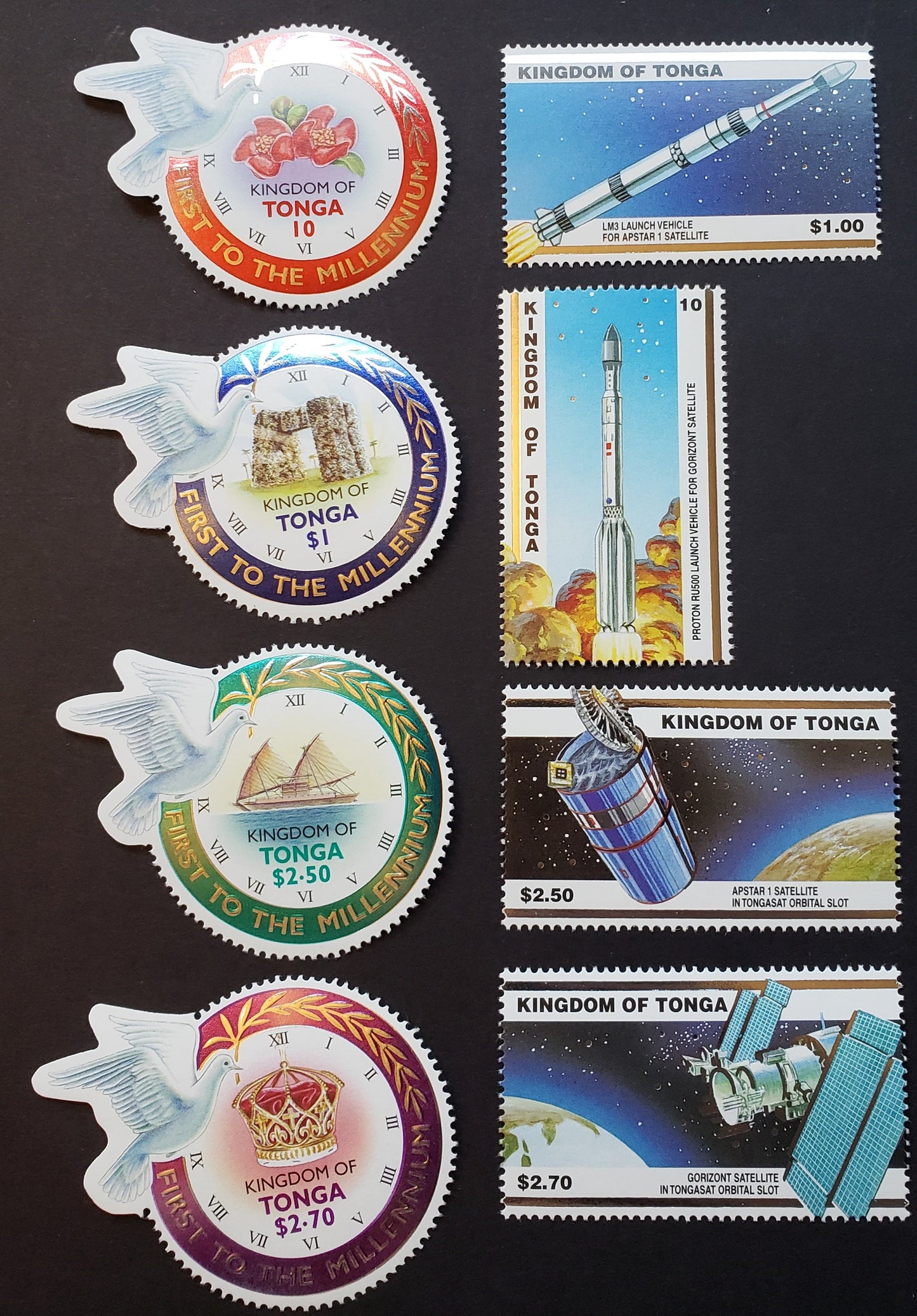 Lot 103 Tonga SC#1028/1037 2000 Millenium / World Stamp Expo Issues, 8 VFNH Singles, Click on Listing to See ALL Pictures, 2017 Scott Cat. $18.25