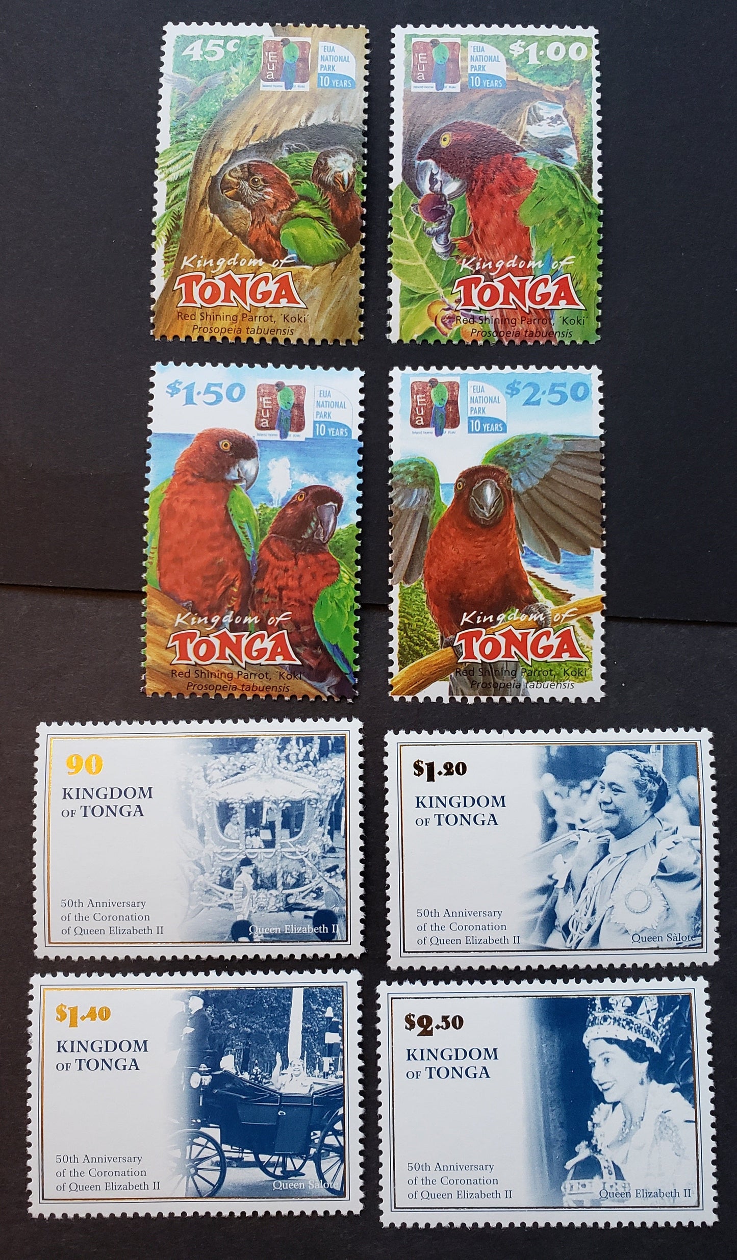 Lot 107 Tonga SC#1078/1086 2002-2003 Eua National Park / Coronation Of Queen Elizabeth II Issues, 8 VFNH Singles, Click on Listing to See ALL Pictures, 2017 Scott Cat. $17.5