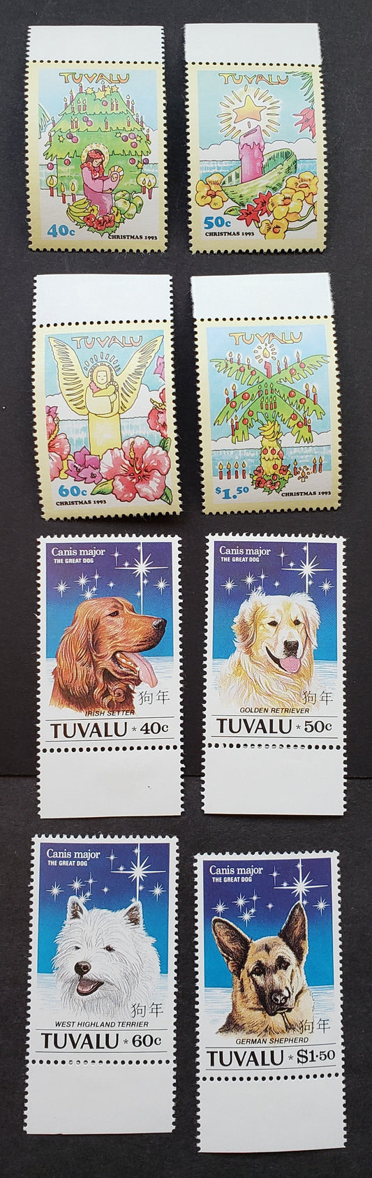 Lot 116 Tuvalu SC#653/655 1993-1994 Christmas / New Year Issues, 8 VFNH Singles, Click on Listing to See ALL Pictures, 2017 Scott Cat. $12.55