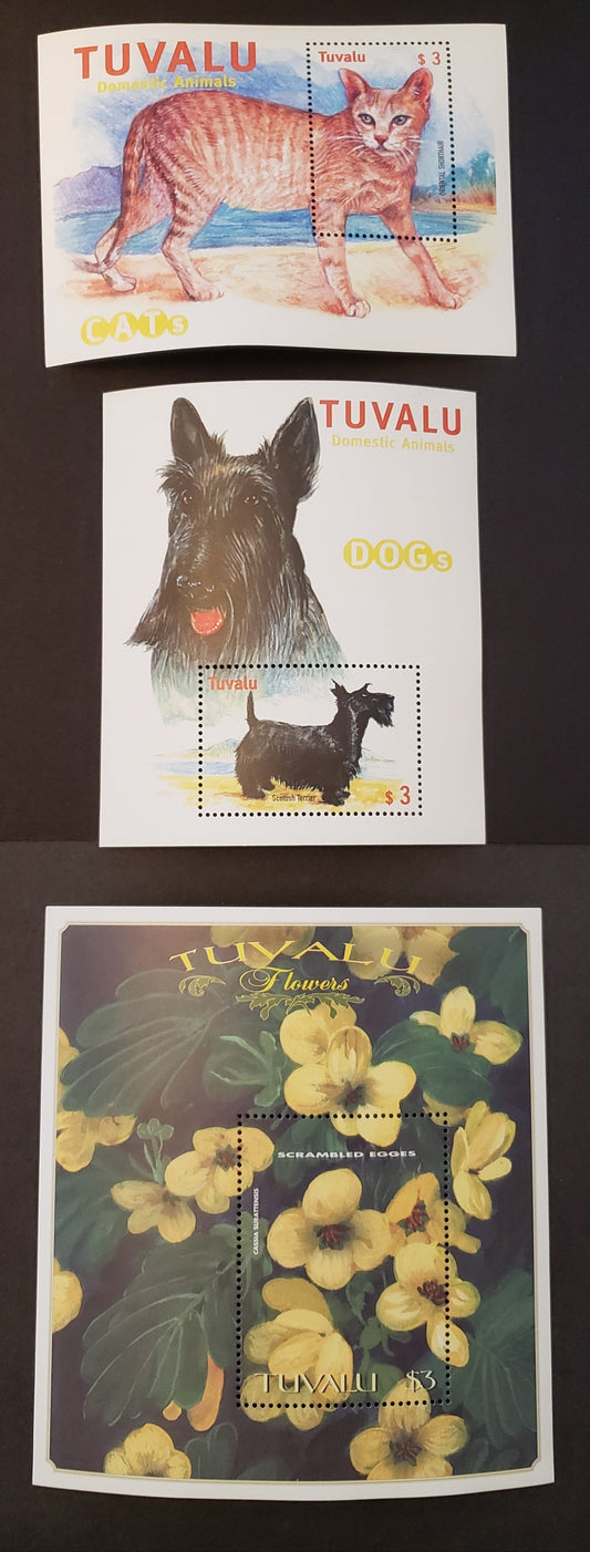 Lot 128 Tuvalu SC#812/842 1999-2000 Flowers / Dogs And Cats Issues, 3 VFNH Souvenir Sheets, Click on Listing to See ALL Pictures, 2017 Scott Cat. $13.25