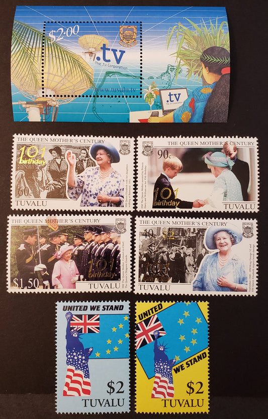 Lot 132 Tuvalu SC#859/875 2001 .tv Corporation / United We Stand Issues, 6 VFNH Singles And A Souvenir Sheet, Click on Listing to See ALL Pictures, 2017 Scott Cat. $15.1